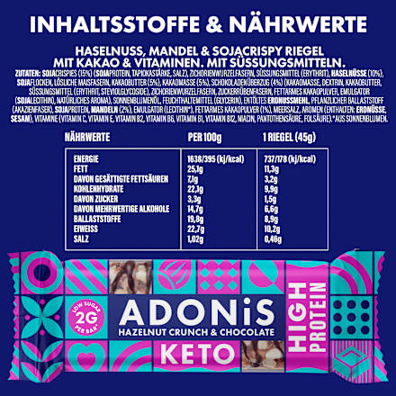 Proteinriegel, Hazelnut Crunch & Chocolate Keto, High Protein, 45 g