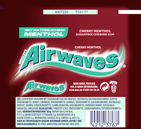 Kaugummi, Cherry Menthol, zuckerfrei, 10 St