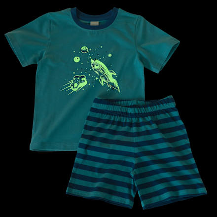 Schlafanzug mit Glow-in-the-Dark Weltall-Motiv, blau, Gr. 110/116, 1 St