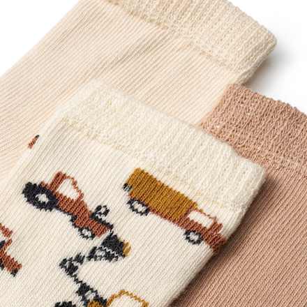 Socken mit Baustellen-Muster, beige + braun, Gr. 23/24, 3 St