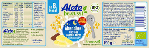 Abendbrei Getreide Banane Kakao ab dem 8.Monat, 190 g