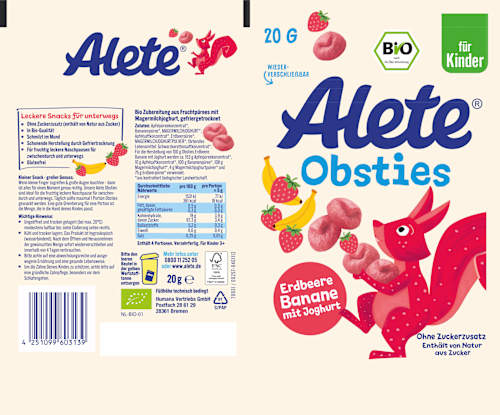 Kindersnack Obsties Erdbeere Banane Joghurt ab 3 Jahren, 20 g