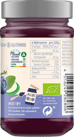 Fruchtaufstrich, Frucht Pur Heidelbeere 75% Frucht, 250 g