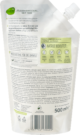 Flüssigseife Minze, Bergamotte Nachfüllpack, 500 ml alverde NATURKOSMETIK