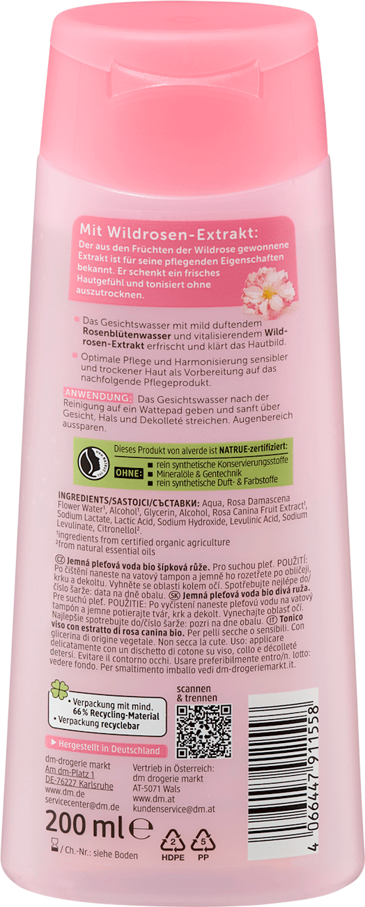 alverde COSMÉTIQUE NATUREL Lotion tonique visage douce à la rose sauvage, 200 ml