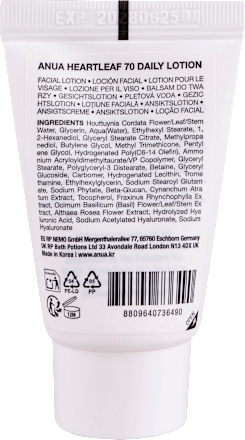 Gesichtscreme Daily Lotion Heartleaf 70 + Hyaluron, 20 g