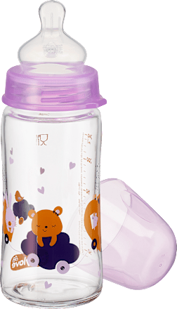 Babyflasche Weithals aus Glas, lila, von Geburt an, 240 ml, 1 St babylove
