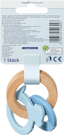 Beißring Holz/Silikon blau, 1 St