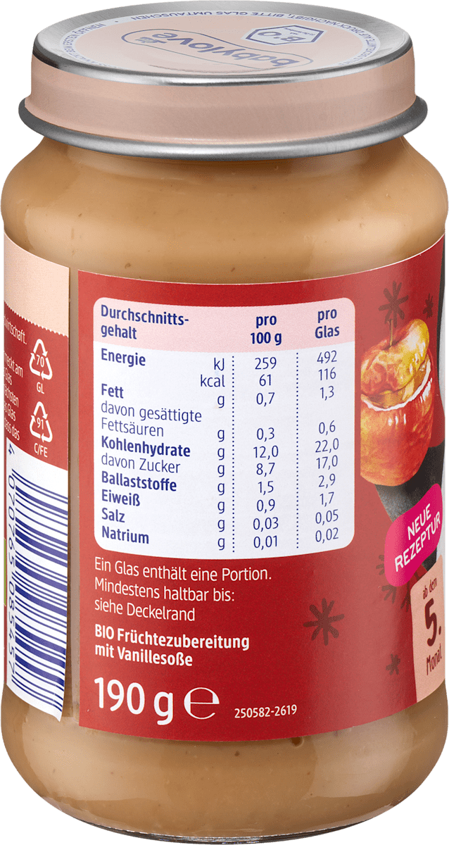 babylove Früchte Bratapfel Pflaumenpüree & Vanille-Soße ab dem 5. Monat, 190 g