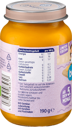 Gemüse Karotten mit Pastinake ab dem 5. Monat, 190 g