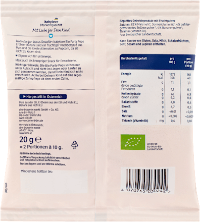 Kindersnack Party Pops Erdbeer-Banane ab dem 18. Monat, 20 g