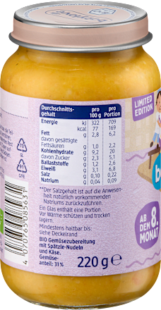 Menü Käsespätzle mit Gemüse ab dem 8.Monat, 220 g