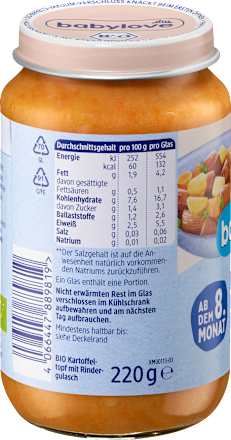 Menü Kartoffeln mit Rindergulasch ab dem 8. Monat, 220 g