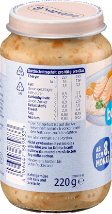 Menü Rahmgemüse mit Reis und Seelachs ab dem 8.Monat, 220 g