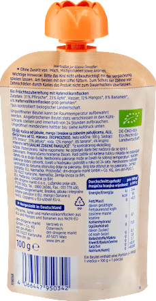 Quetschie Apfel & Mango in Pfirsich mit Hafer ab 1 Jahr, 100 g