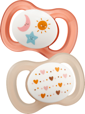 Schnuller für Neugeborene symmetrisch, Silikon, peach/creme, 0-2 Monate, 2 St babylove