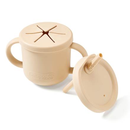 Snack- en drinkbeker 2-in-1 siliconen, beige, 1 stuk