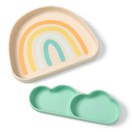 Teller Silikon mit Trennschale Regenbogen mint/creme, 1 St