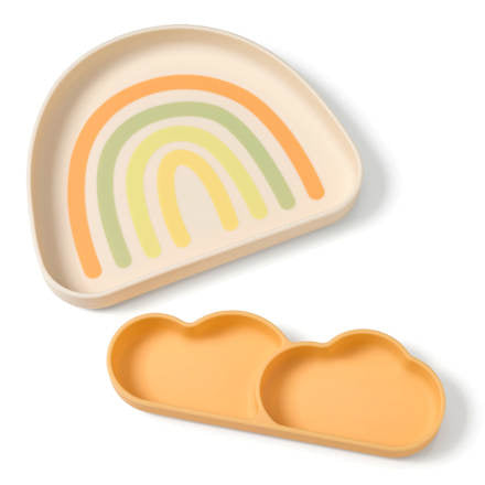 Teller Silikon mit Trennschale Regenbogen orange/creme, 1 St