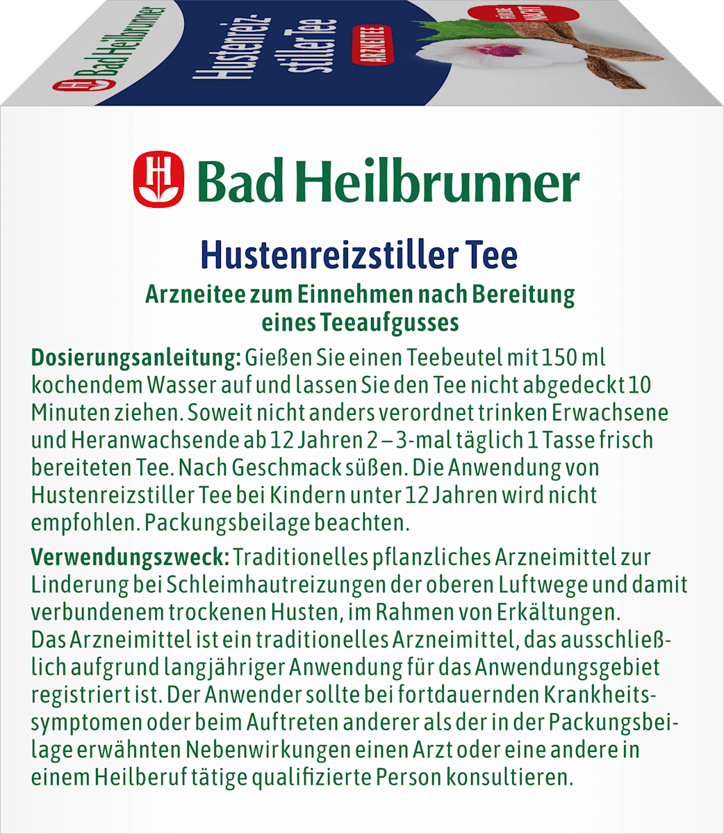Bad Heilbrunner Arzneitee, infusion calmant la toux (12 sachets), 21 g