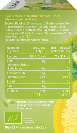 Früchtetee, Heiße Zitrone mit Limette (12 Beutel), 30 g