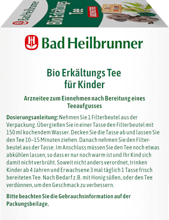 Kindertee, Bio Erkältungs Tee (8 Beutel), 12,8 g Bad Heilbrunner