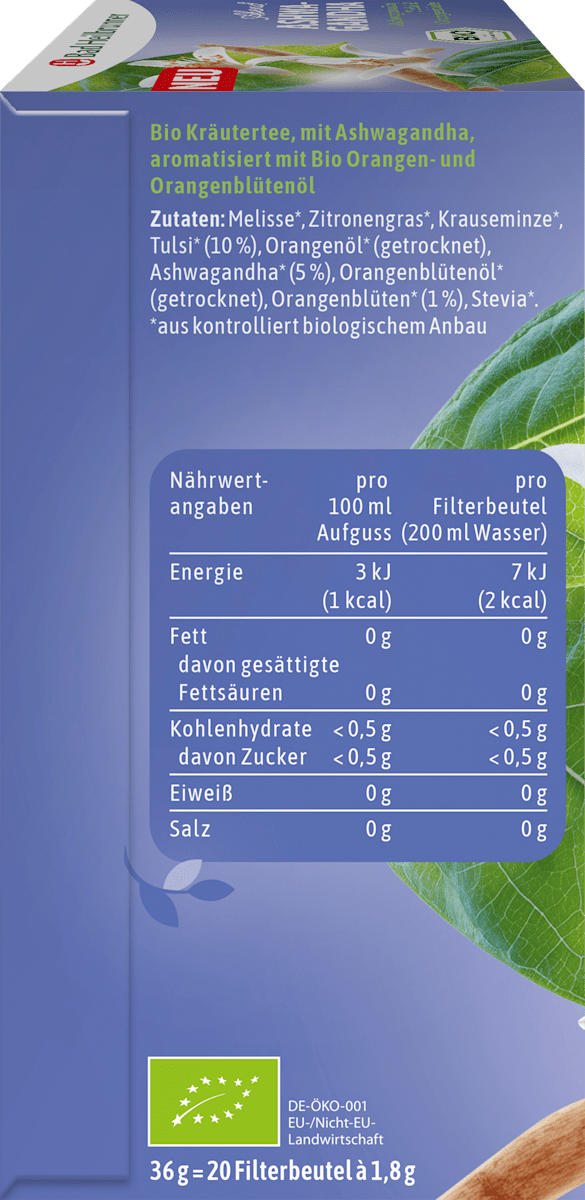 Bad Heilbrunner Kräutertee Abend Ashwagandha mit Ashwagandha, Tulsi & Orangenblüte (20 Beutel), 36 g