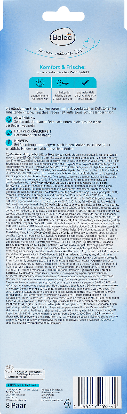 Balea Semelles intérieures Semelles rafraîchissantes blanches, Pt. 42-44 (8 paires), 16 pcs
