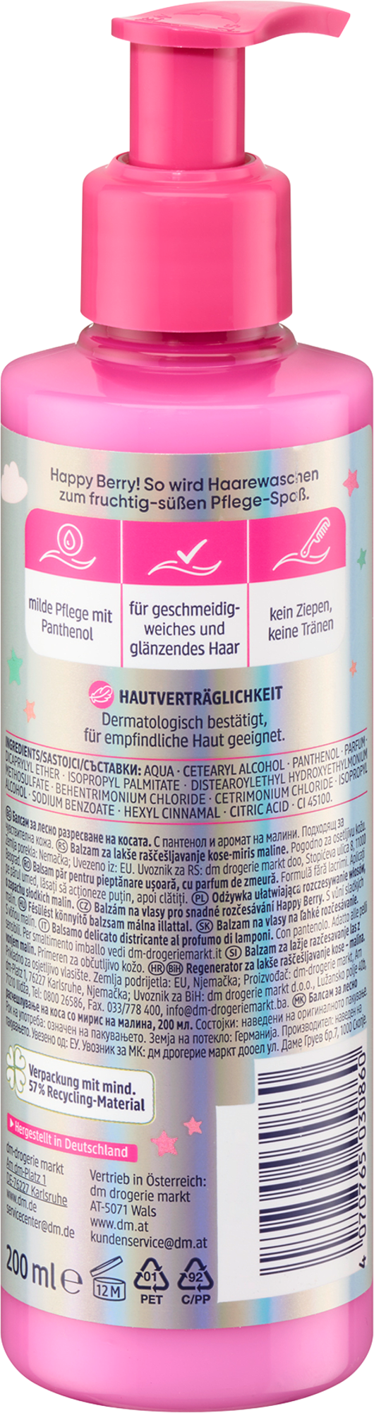 Après-shampoing démêlant léger pour enfants Balea happy berry, 200 ml