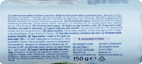 Seifenstück, Cremeseife sensitive, 150 g