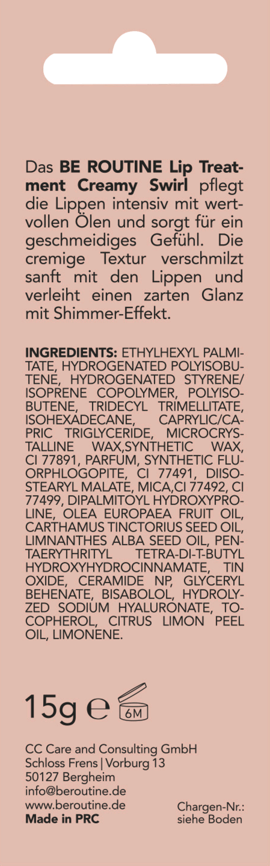 BE ROUTINE Soin des lèvres Crème onctueuse tourbillonnante, 15 g