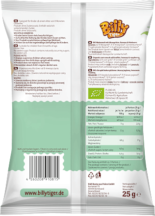 Kindersnack Maisringe mit Hirse, Banane und Himbeere, ab 8 Monaten, 25 g