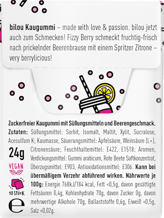 Kaugummi, Fizzy Berry Flavour, zuckerfrei (10 Stück), 24 g
