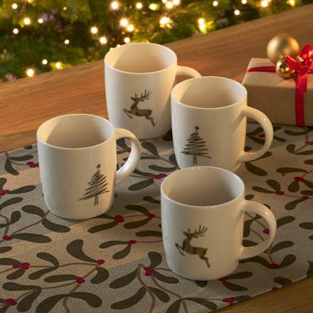 Geschenkset Kaffeebecher, Bäume & Hirsch, weiß-gold, 4 St BOLTZE