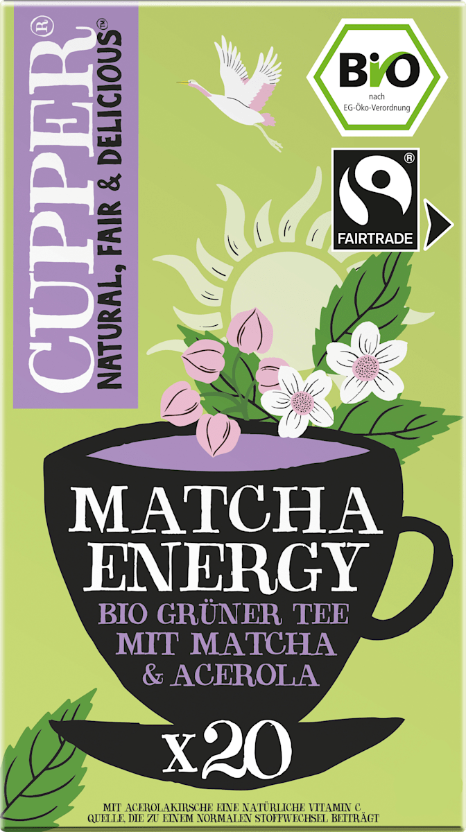 Cupper Grüner Tee, Matcha Energy mit Matcha & Acerola (20 Beutel), 40 g