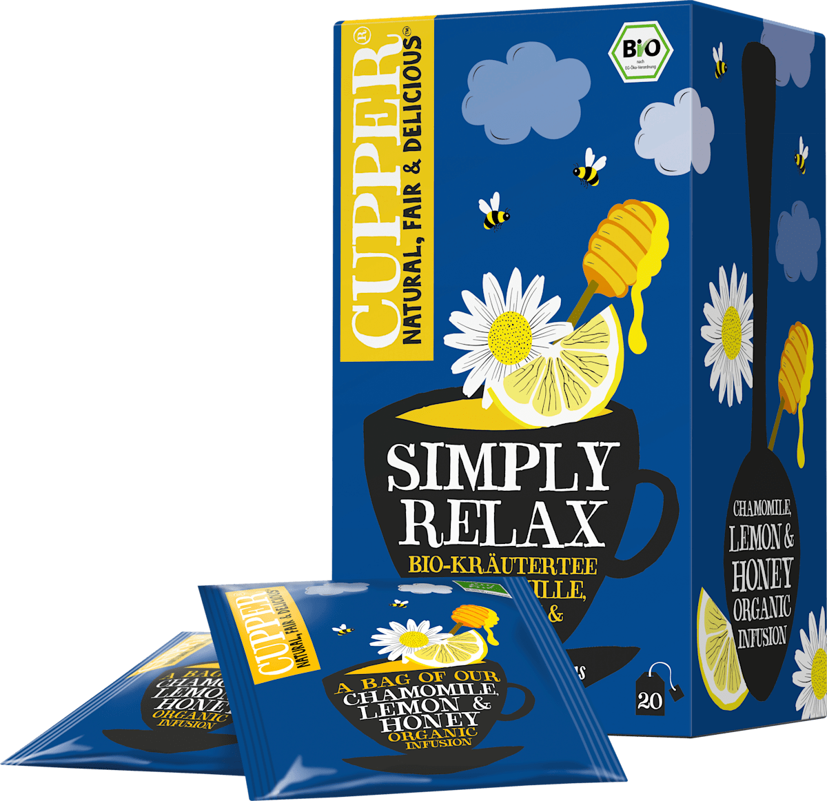 Kräutertee, Simply Relax mit Kamille, Zitrone & Honig (20 Beutel), 40 g