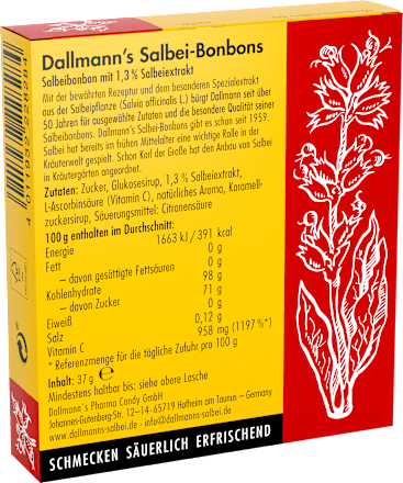 Salbei-Bonbons Hals- und Hustenbonbons mit Vitamin C (20 Stück), 37 g Dallmann's