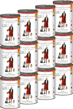 Nassfutter Hund mit Bio Rind sensitiv getreidefrei, Multipack (12x410 g), 4,92 kg
