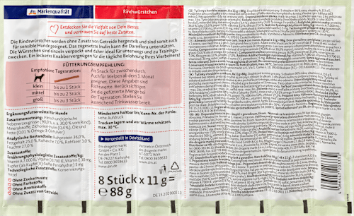 Hondensnacks Rundvleesworstjes (8 stuks), 88 g