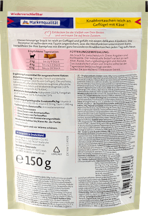 Kattensnacks rijk aan gevogelte met kaas, 150 g