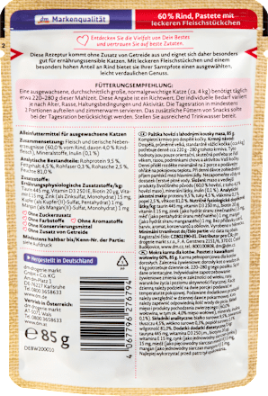 Nassfutter Katze 60% Rind mit Filet, Naturverliebt, 85 g