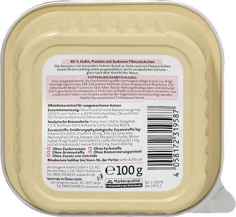Nassfutter Katze Huhn in Pastete, Naturverliebt, 100 g Dein Bestes