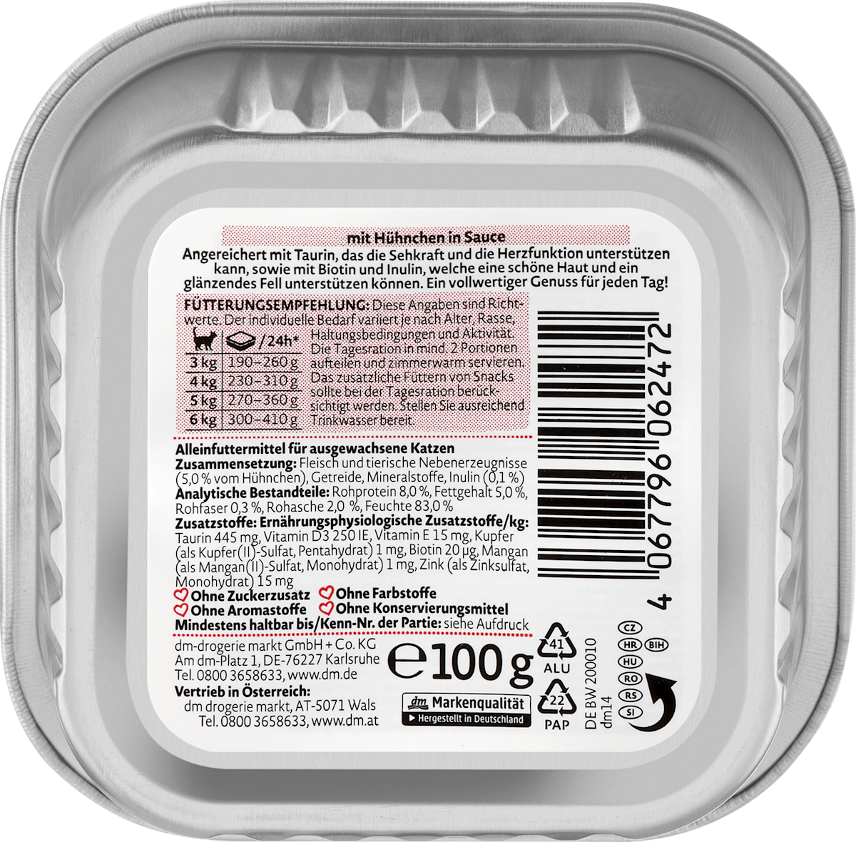 Dein Bestes Nassfutter Katze mit Hühnchen in Sauce, Multipack (14x100 g), 1.400 g