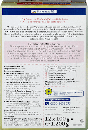 Nat kattenvoer met kip, zalm, kalfsvlees, rundvlees in saus, multipack (12 x 100 g), 1200 g