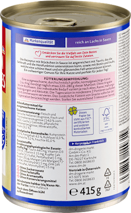 Nassfutter Katze reich an Lachs in Sauce, Multipack (12x415 g), 4,98 kg