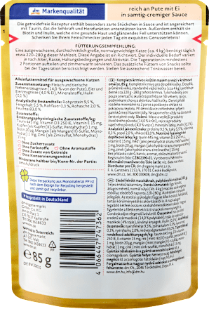 Nassfutter Katze reich an Pute mit Ei in Sauce, Exquisit, 85 g Dein Bestes