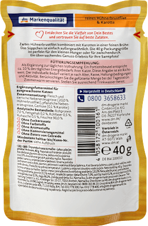Nassfutter Katze, Suppe mit Hühnerbrustfilet & Karotte, das Süppchen, 40 g Dein Bestes