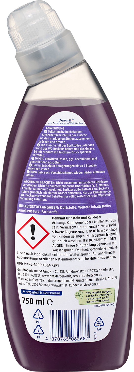 Denkmit WC Reiniger Urinstein & Kalklöser, 750 ml
