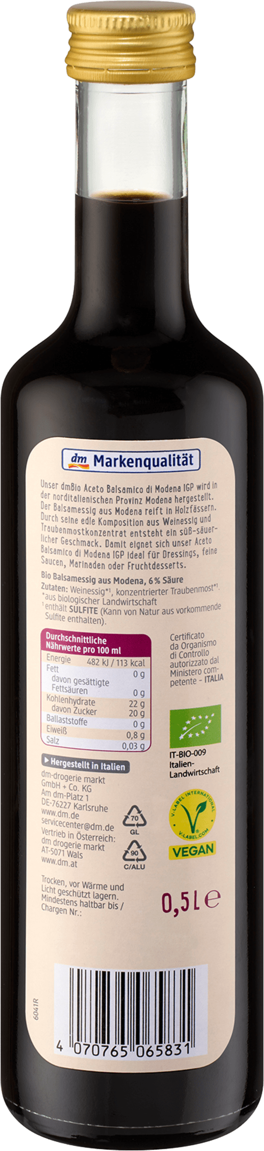 dmBio Vinaigre balsamique de Modène IGP, 500 ml
