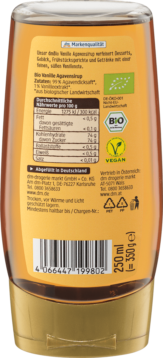 dmBio Agavensirup Vanille, vegan, 250 ml